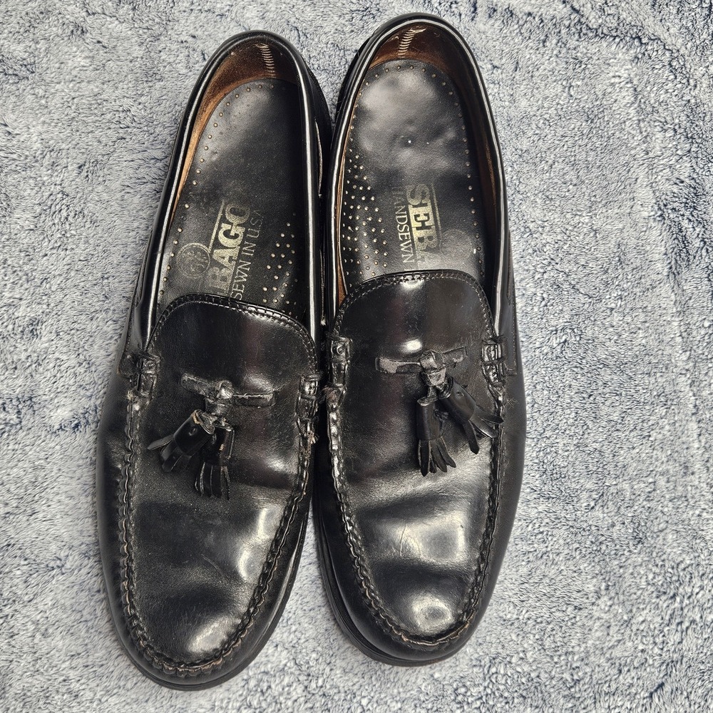 Vintage Sebago Loafers Mens 10 Black Leather Tassel Made in USA Slip On Shoes